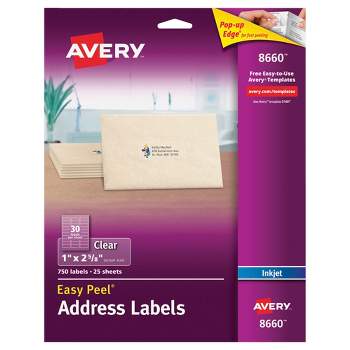 Avery Easy Peel Address Labels, Inkjet, 1 x 2-5/8 Inches, Clear, Pack of 750