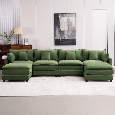 131.89" Chenille Upholstery Modular U-Shaped Sectional Sofa, 6-Piece Free Combination Couch