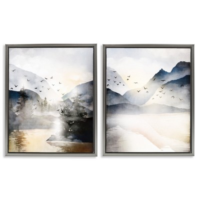 Stupell Industries Sunlit Birds Over Lake Landscape, 17" x 21"