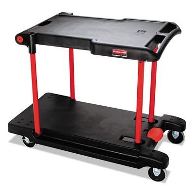 Rubbermaid Commercial Convertible Utility Cart, Plastic, 2 Shelves, 400 lb Capacity, 23.88" x 45.13" x 34.38", Black
