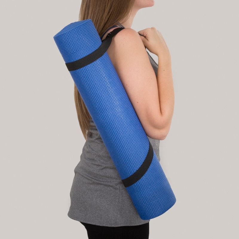 Yoga Mat - Thick Double-Sided 0.25"H - Foam Gym and Workout Equipment - Padded Fitness Surface for Pilates with a Carrying Strap by Wakeman (Blue), 3 of 8