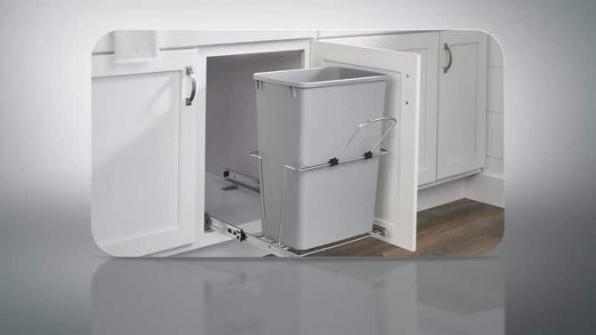 Rev-A-Shelf Single Pull Out Under Sink 50 Qt Trash Can for Base Kitchen/Bathroom Cabinets w/ Lid, Slides, and Simple Installation, White, RV-12PB-50 S, 2 of 6, play video