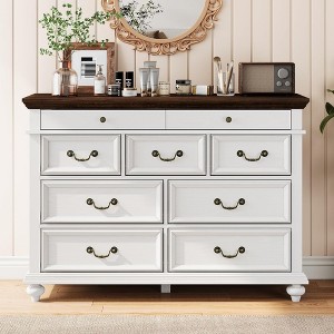Zstar Wooden Dresser, 9 Drawer Dresser with Large Storage Unit & Vintage Metal Handles for Bedroom, Living Room, Entrance - 1 of 4