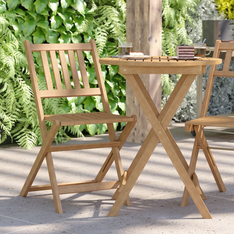 Flash Furniture Indoor/Outdoor Acacia Wood Folding Table and 2 Chair Bistro Set in Natural, 5 of 13