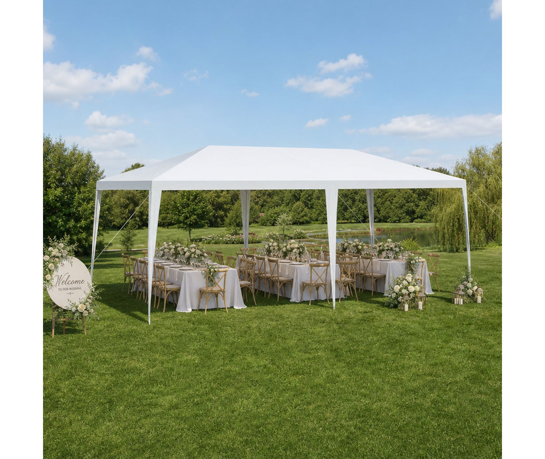 10 x 20 Feet Waterproof Canopy Tent with Steel Frame Tent Pegs and Wind Ropes, White