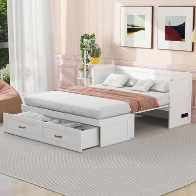 NicBex Queen Size Murphy Bed 80.1" Wooden Queen Bed Frame Wall Bed with 2 Spacious Drawers and USB Ports for Apartment and Living Room