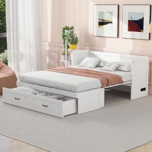 NicBex Queen Size Murphy Bed 80.1" Wooden Queen Bed Frame Wall Bed with 2 Spacious Drawers and USB Ports for Apartment and Living Room - 1 of 4