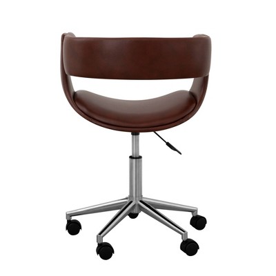 Modern Brown Faux Leather Swivel Task Chair with Metal Base