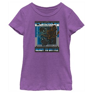 Girl's Pokemon Ready to Battle Retro Grid T-Shirt - 1 of 4