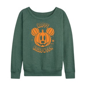 Women's - Disney - Mickey Pumpkin Lightweight French Terry Wide Neck Long Sleeve Shirt - 1 of 4