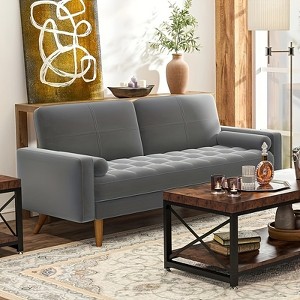 Dyonery 3-seater sofa, 68-inch velvet sofa with velvet cushion and pillow, Mid-century modern sofa, suitable for living room, apartment - 1 of 4