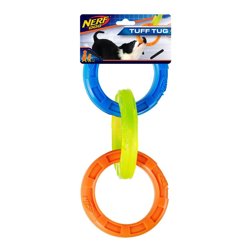 NERF 3-Ring Tug Dog Toy - Blue - L, 1 of 11
