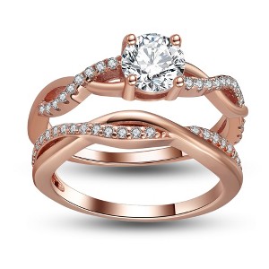 Queena Sterling Silver White Gold Wedding Ring Set for Women Cz Engagement Ring Eternity Band Ginger Lyne Collection - 1 of 4