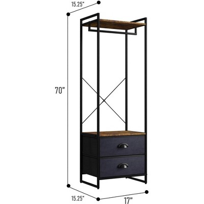 Portable Black Steel and Wood Garment Rack with Drawers