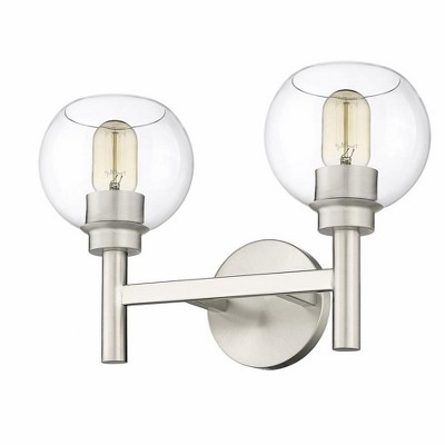 Sutton Brushed Nickel 2-Light Vanity with Clear Glass Shades
