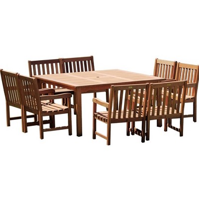 Milano 9pc Patio Eucalyptus Wood Dining Set - International Home Miami