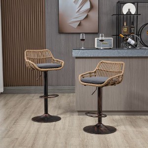 Kumasinova Modern Set of 2 Rattan Counter Height Bar Stools, 360° Swivel Bar Stools, Adjustable Counter Height Chairs with Footrest for Kitchen - 1 of 4