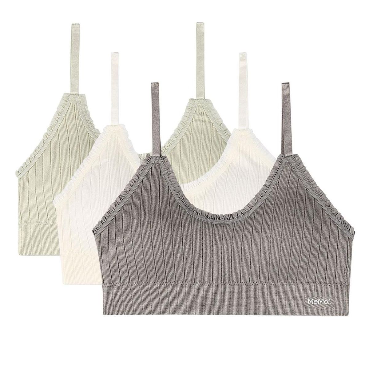 Memoi 3 Pack Women's Seamless Ribbed Ruffle-Trim Tag-Free Padded Bras - thumbnail 6