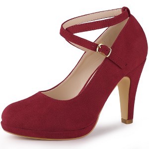 Allegra K Women's Platform Cross Strap Round Toe Stiletto Heels Pumps - 1 of 4