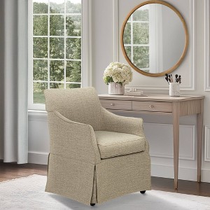 London Upholstered Skirted Dining Arm Chair with Hidden Casters Beige - 1 of 1