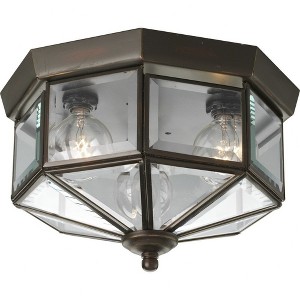 Progress Lighting, Hide-a-lite Iii, 3-Light Flush Mount, Antique Bronze, Clear Beveled Glass, Brass Material - 1 of 3