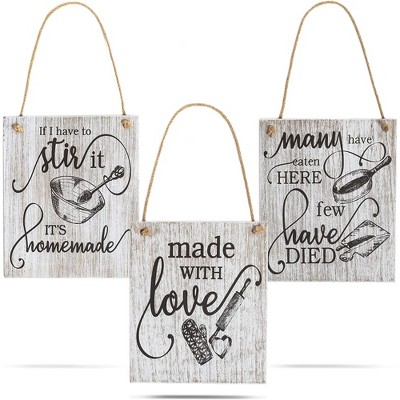 Juvale 3 Pack Wood Farmhouse Signs for Kitchen Home Decor, 3 Rustic Designs (7.8 x 9.36 in)