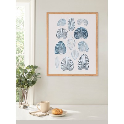 Natural Oak Framed Abstract Coastal Blue Coral Print, 16x20