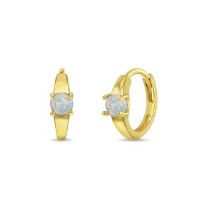 Girls' Single Opal Pronged 7mm 14k Yellow Gold Hoop Earrings - In Season Jewelry - 1 of 4