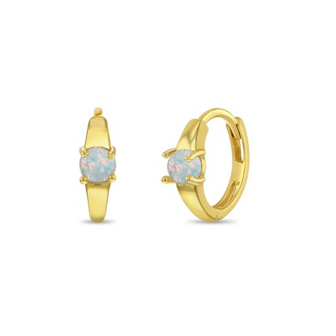 Girls' Single Opal Pronged 7mm 14k Yellow Gold Hoop Earrings - In Season Jewelry - image 1 of 4