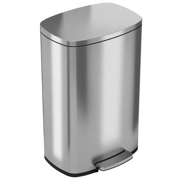 iTouchless Step Pedal Kitchen Trash Can with AbsorbX Odor Filter and Removable Inner Bucket 13.2 Gallon Rectangular Stainless Steel