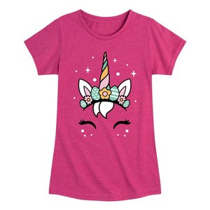 Girls' - Instant Message - Pastel Easter Unicorn Fitted Short Sleeve Graphic T-Shirt - 1 of 4