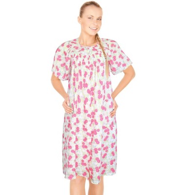 JEFFRICO House Dresses for Women with Pockets - Lightweight Breathable Short Sleeve Muumuu & Nightgowns - Snap Front Housecoat and Dusters