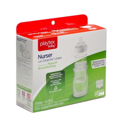 Playtex Baby – Nurser Bottle with Drop-Ins Liners, 4oz, 3-Pack, Anti-Colic & BPA-Free