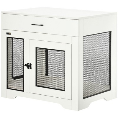 Small White and Black Wooden Dog Crate Table