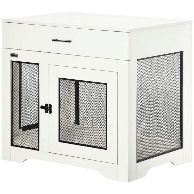 PawHut Dog Crate Furniture with Soft Water-Resistant Cushion, Dog Crate End Table with Drawer, Puppy Crate for Small Dogs Indoor with 2 Doors, 5 of 9