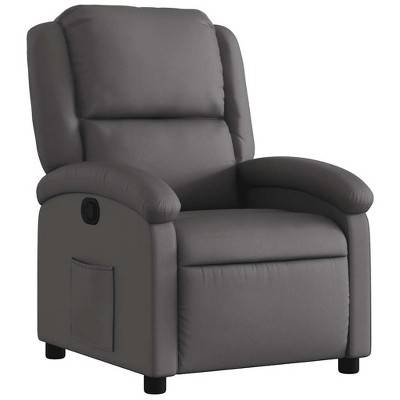 vidaXL Manual Recliner Chair, Adjustable Backrest/ Footrest, Gray Real Leather