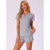 INSPIRE CHIC Women's Waffle Knit V-neck Short Sleeve Top with Shorts Tracksuit Lounge Set with Pockets - 2 of 4