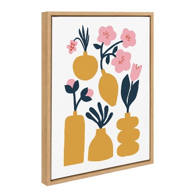 Natural Midcentury Modern Floral Vases Canvas Print, 18" x 24"