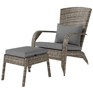 Wicker Adirondack Chair Fire Pit Chair w/ Ottoman & Cushions - 1 of 4