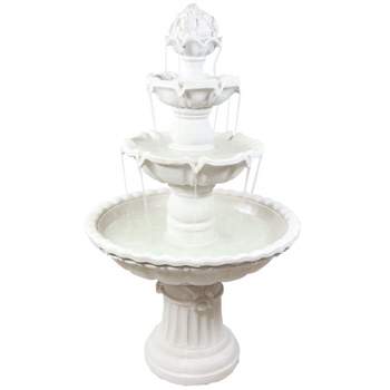 Sunnydaze 52"H Electric Fiberglass 4-Tier Fruit Top Outdoor Water Fountain, White Finish