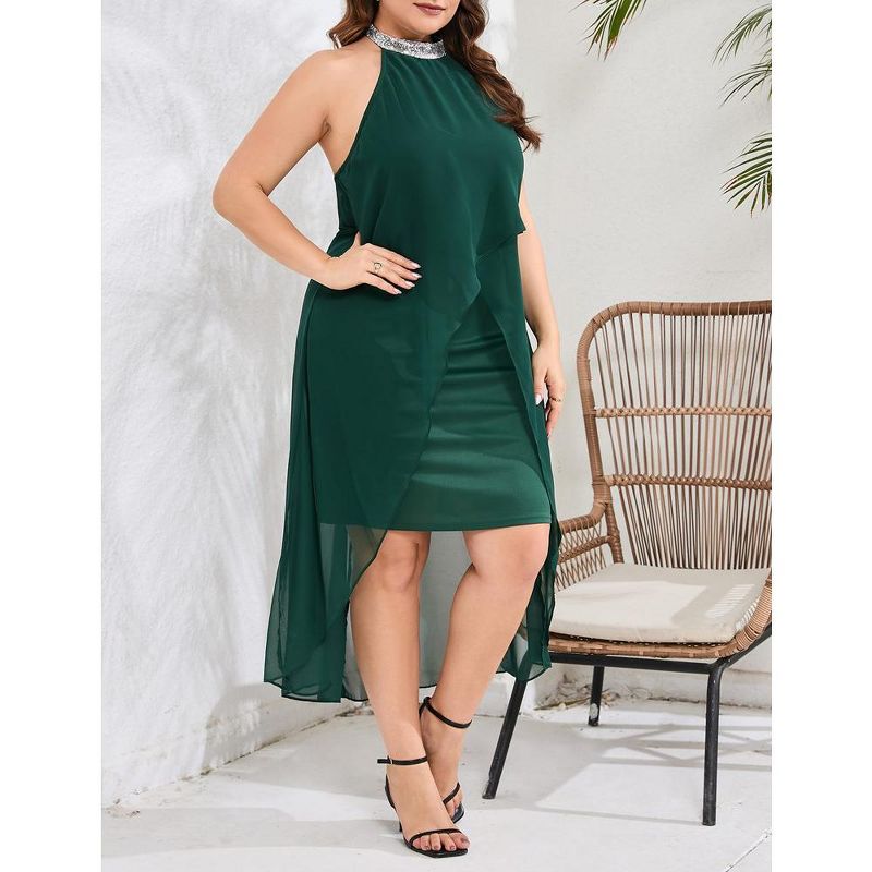Plus Size Halter Neck Sleeveless Cocktail Dress Tulle Wedding Guest Party Midi Dresses, 4 of 8
