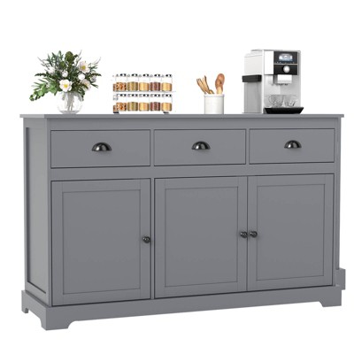 Costway 53.5" Storage Cabinet with 3 Drawers 2 Adjustable Shelves Buffet Sideboard Gray