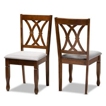 2pc Augustine Fabric Upholstered Dining Chair Set Gray/Walnut Brown - Baxton Studio: Modern Armless Chairs, Wood Frame, Polyester Fill