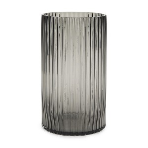 HomeRoots 11" Black Cylinder Ribbed Glass Table Vase - 1 of 4