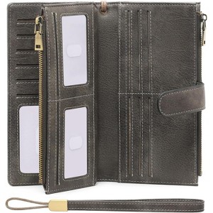 Women’s Large Leather Wallet – RFID Blocking Bifold Wristlet Clutch with Double Zipper Pocket, Credit Card Holder, Slim & Spacious Design - 1 of 4