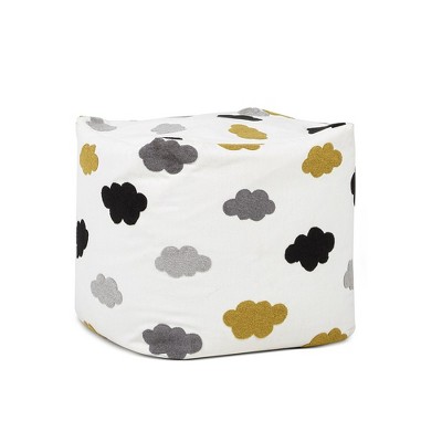 Cumulus Cream White Embroidered Pouf with Micro Bead Filling