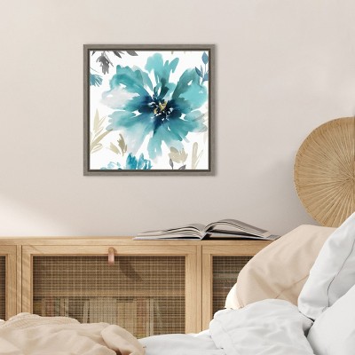 16" x 16" Blue and Green Floral Canvas Wall Art