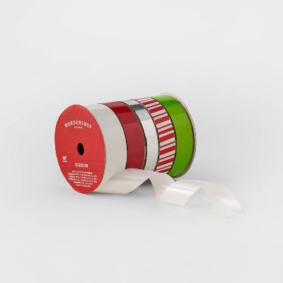 5 End Flat Ribbon Red/White/Silver/Green 40ft - Wondershop™