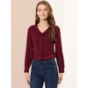 Allegra K Women's Cute Collar Checked Long Sleeve Button-Down Shirts - 3 of 4