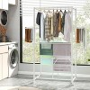 Tangkula Foldable Clothes Drying Rack Collapsible Laundry Rack Stand w/ Hanging Rods Folding Side Shelves Removable Middle Shelf w/ 4 Universal Wheels - 3 of 4